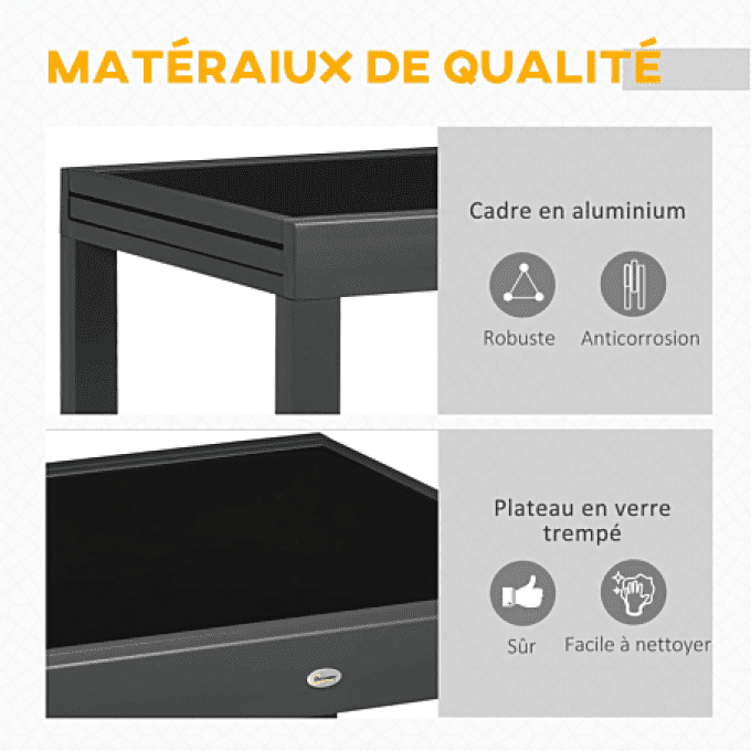 Table extensible de jardin grande dépliée 160L x 80l x 75H cm alu métal époxy anthracite
