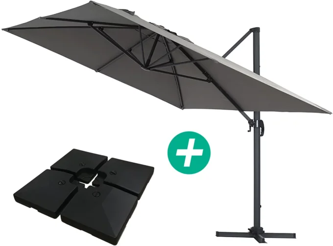 Parasol  déporté Alu  - 3 x 4 m - Gris - 