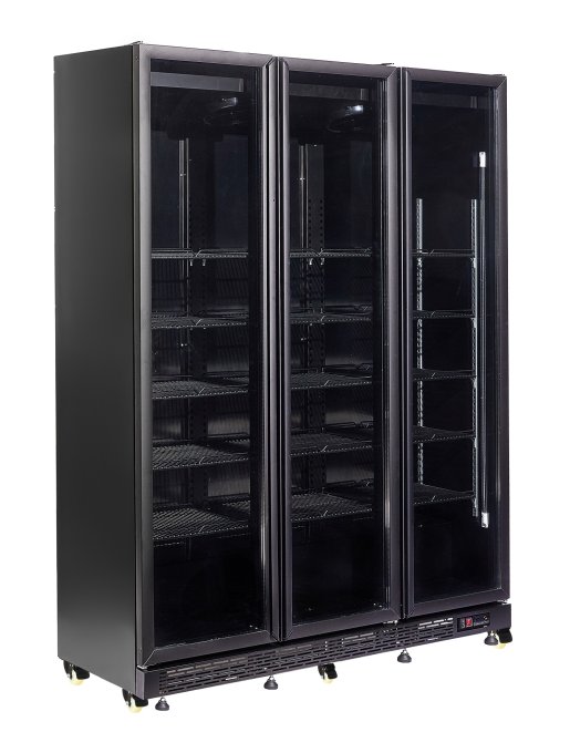 RÉFRIGÉRATEUR 3 PORTES EN VERRE NOIR NAP-1200 *TRANSPORT SUR DEMANDE*