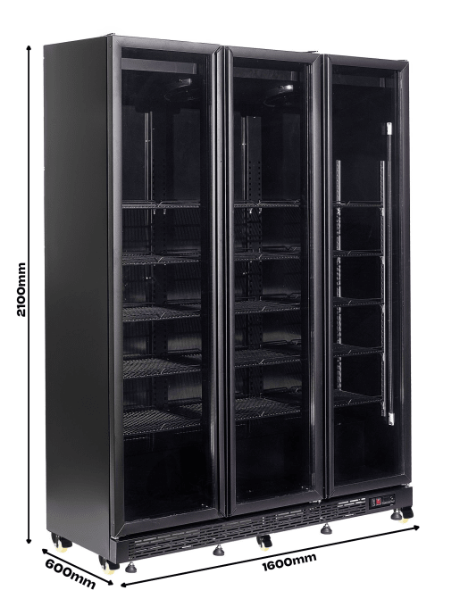 RÉFRIGÉRATEUR 3 PORTES EN VERRE NOIR NAP-1200 HT - AVEC PORTE CHAUFFANTE