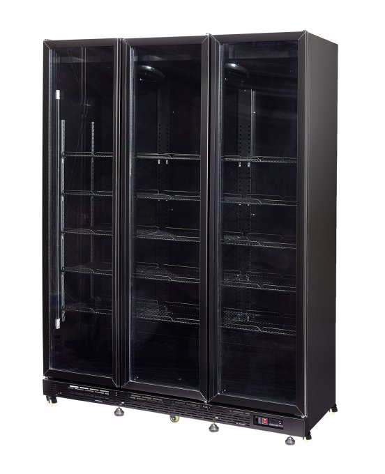 RÉFRIGÉRATEUR 3 PORTES EN VERRE NOIR NAP-1200  *TRANSPORT SUR DEMANDE*
