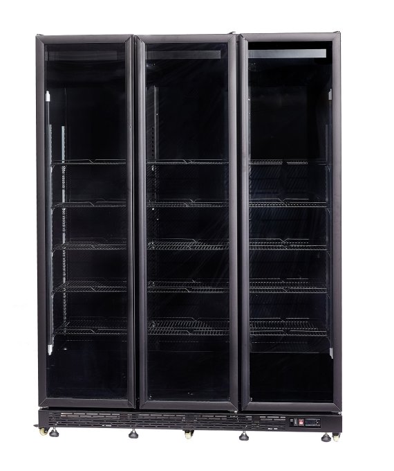 RÉFRIGÉRATEUR 3 PORTES EN VERRE NOIR NAP-1200  *TRANSPORT SUR DEMANDE*