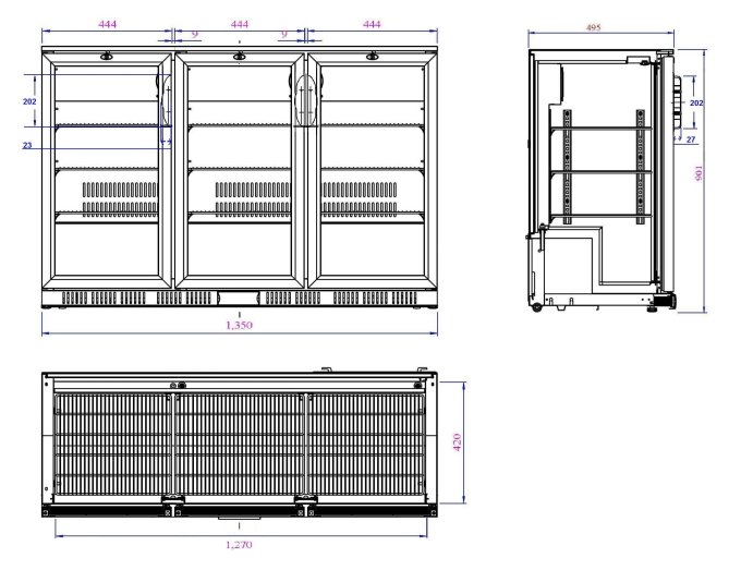 ARRIÈRE BAR RÉFRIGÉRÉE NOIR 3 PORTES COMBISTEEL 7527.0015