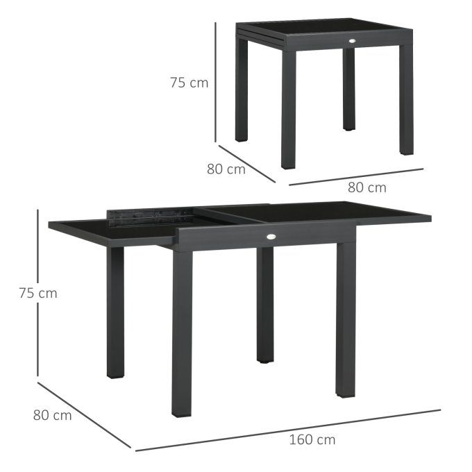 Table de Jardin Extensible Gris Graphite - 8 Places - Aluminium Antirouille Verre trempé - 