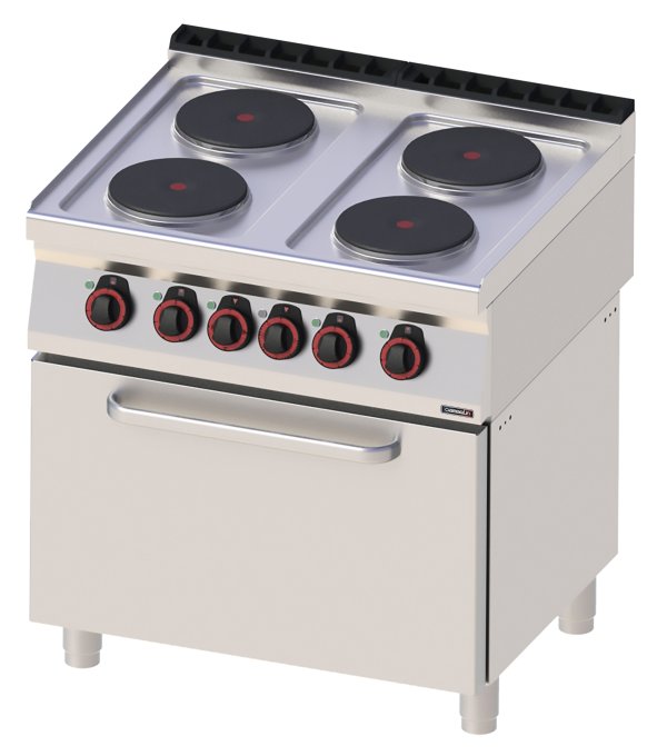 Fourneau électrique 4 feux avec four électrique statique GN 2/1 80