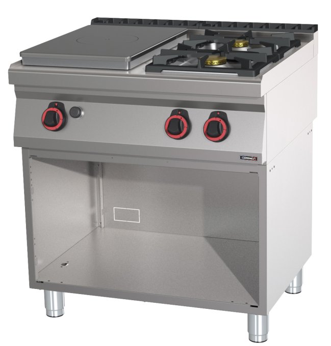 Fourneau gaz 2 feux + 1 plaque coup de feu avec soubassement 80