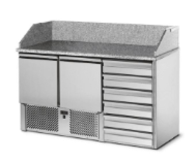 Table pizza 2 portes GN 1/1 + 6 tiroirs neutres 600x400 VIRTUS CCZ0072