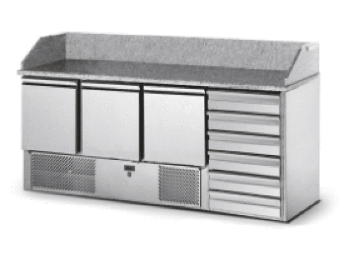 Table pizza 3 portes GN 1/1 + 6 tiroirs neutres 600x400 mm VIRTUS CCZ0073