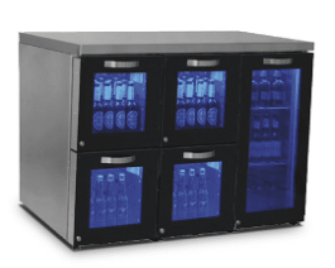 Réfrigérateur bar  1 porte battante verre et 4 tiroirs verre, 120 btlles VIRTUS IBC0060