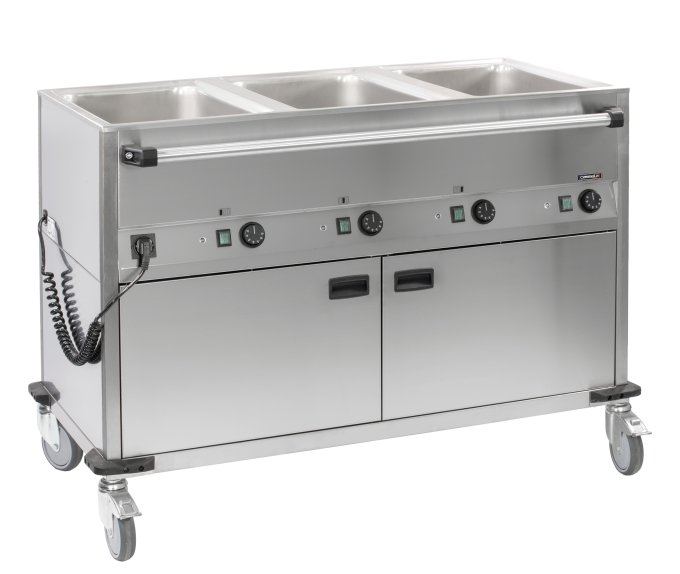 Chariot bain-marie à eau 3xGN 1/1 avec soubassement chauffant horizontal