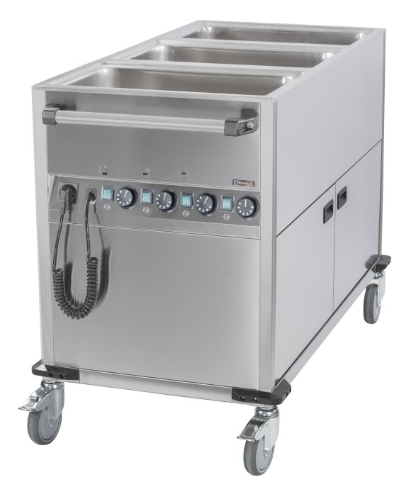 Chariot bain-marie à eau 3xGN 1/1 avec soubassement chauffant vertical
