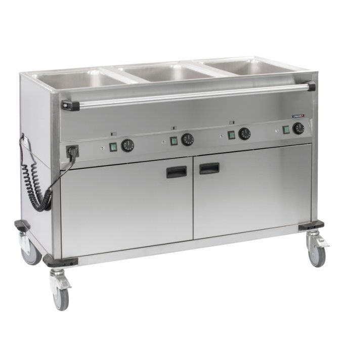 Chariot bain-marie à eau 3 x GN1/1 soubassement chauffage horizontal CASSELIN CCBM3CH