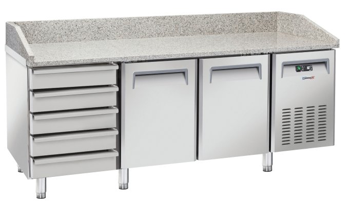 Table à pizza réfrigérée 5 tiroirs 2 portes CASSELIN CTAPZR5T2P