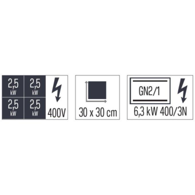 Fourneau électrique 4 plaques coup de feu avec four électrique statique GN 2/1 8CASSELIN C7FOE4PFS80