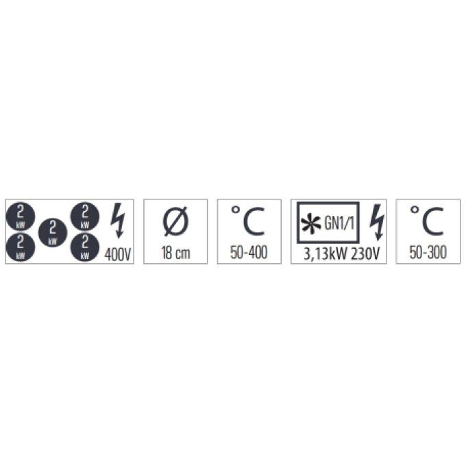 Fourneau électrique 5 feux avec four électrique ventilé GN 1/1 99 CASSELIN  C6FOE5FFEV99