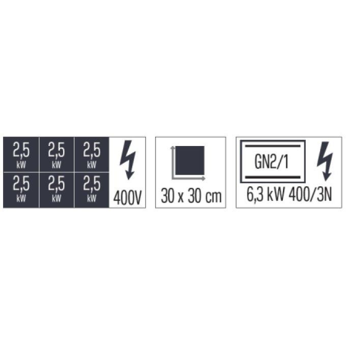 Fourneau électrique 6 plaques coup de feu avec four électrique statique GN 2/1 1 CASSELIN C7FOE6PFS1
