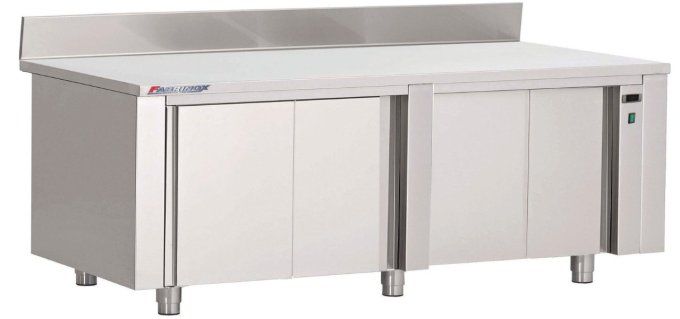 Table armoire adossée chauffante portes coulissantes INOX AISI 430 FABRINOX