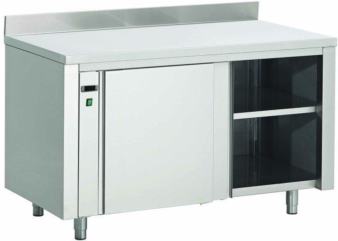 Table armoire adossée chauffante portes coulissantes INOX AISI 430 FABRINOX