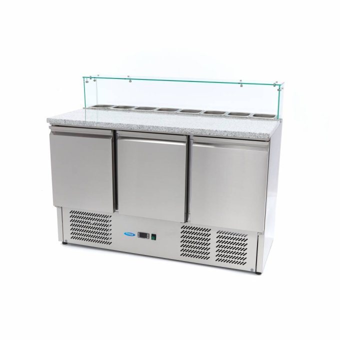 Réfrigérateur préparation pizzas - 137 cm - 3 portes -8 x 1/6 GN - incl couv Maxima 09400208