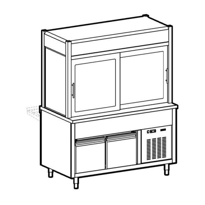 Vitrine réfrigérée 2 niveaux avec plan réfrigéré sur armoire réfrigérée, 3x GN 1/1