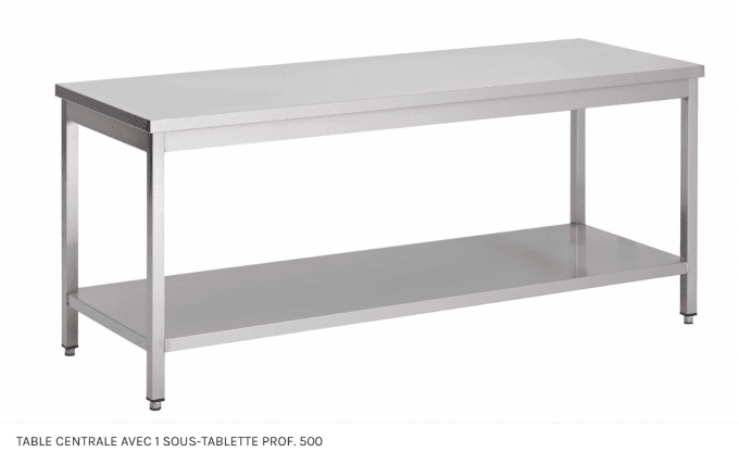 Table centrale avec tablette inferieure inox AISI 430 FABRINOX