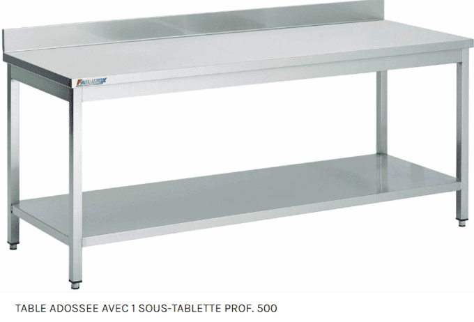 Table adossée avec 1 tablette inox AISI 430 FABRINOX