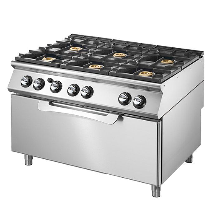 Cuisinière gaz sur four gaz statique maxi, 6 brûleurs VIRTUS VS90120CFGG