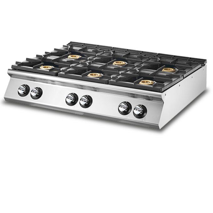 Cuisinière à gaz à 6 brûleurs, plateau de travail emboutie VIRTUS VS90120PCGST