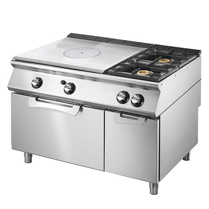 Plaque coup de feu gaz sur four gas statique GN 2/1 et armoire fermée + 2 brûleurs