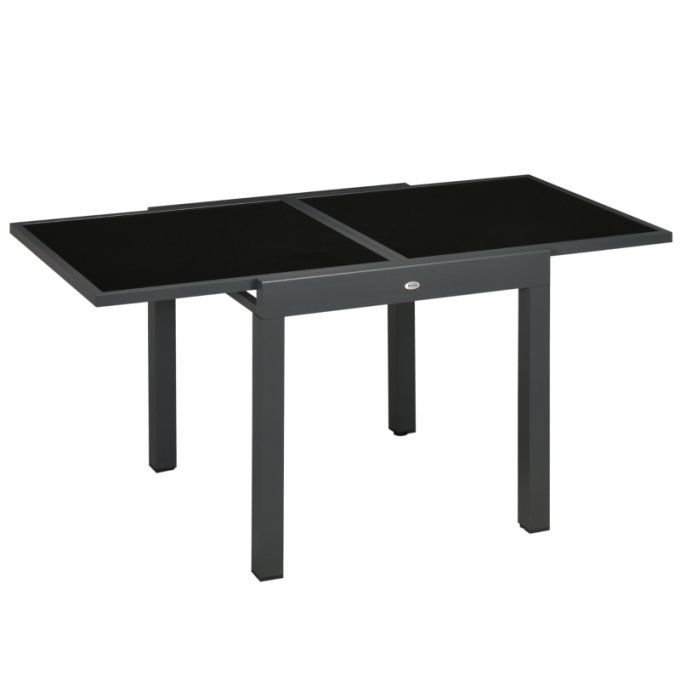 Table de Jardin Extensible Gris Graphite - 8 Places - Aluminium Antirouille Verre trempé - 