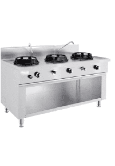 Cuisinière wok à gaz - 45 kW - 3 zones de cuisson - incl. 2 mini-colonnes d'eau